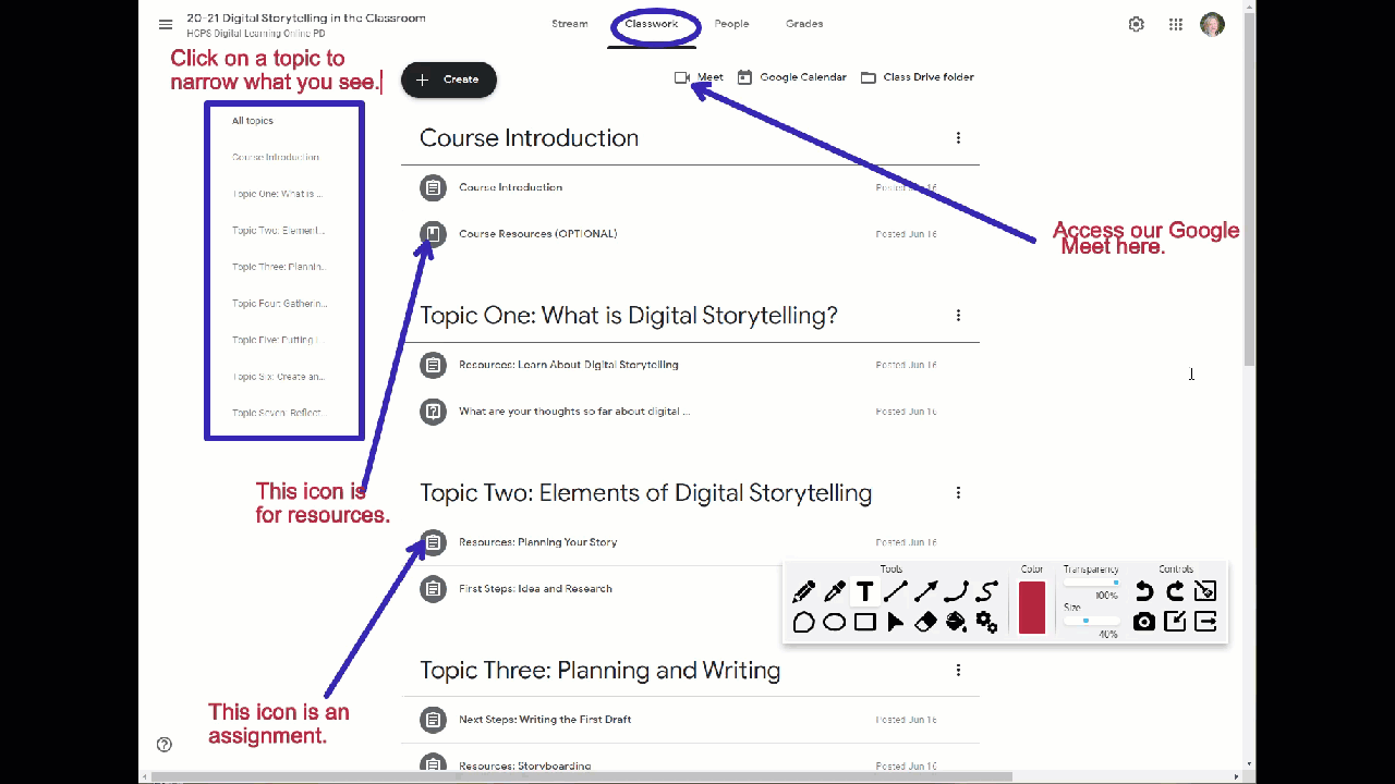 Scrolling annotated page
