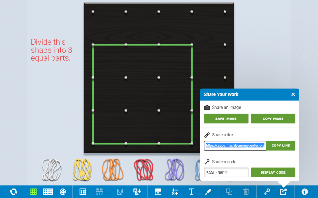 Square on a peg board with "Divide this into 3 equal parts"