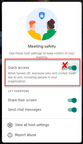 Google Meet Quick Access Menu