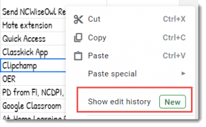 Edit History Menu in Sheets