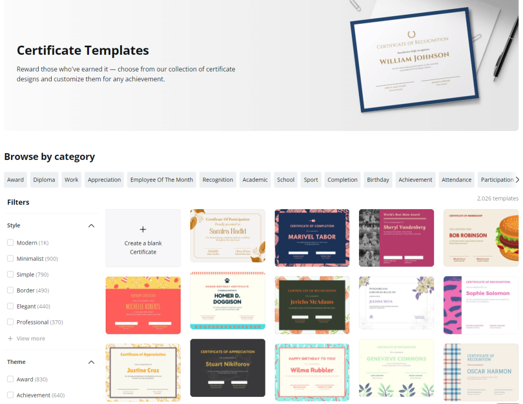 Canva Certificate Samples