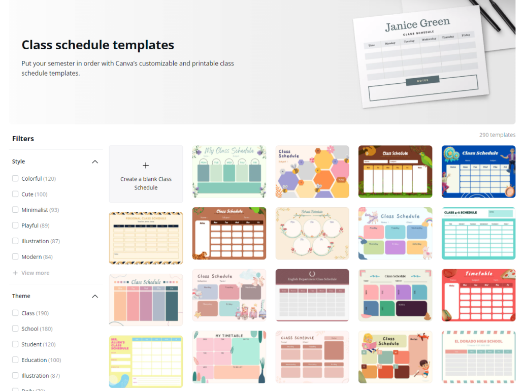 Canva Class Schedule Samples