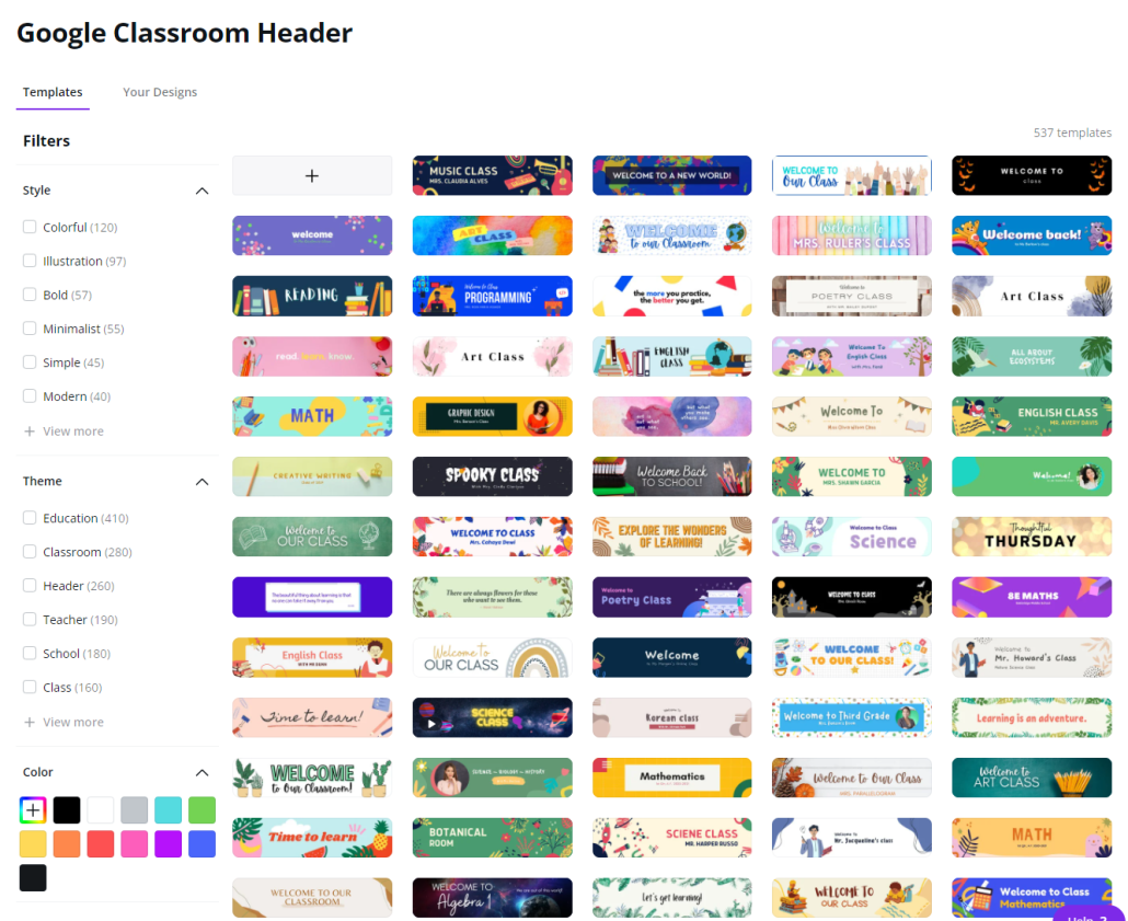 Canva Google Classroom Headers Screen