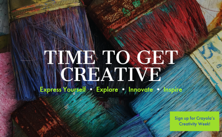 Paint brushes overlap with different colors text Time to Get creative express yourself explore innovate inspire