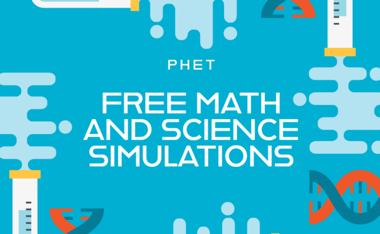 Test tubes and DNA with Free Math and Science Simulations text