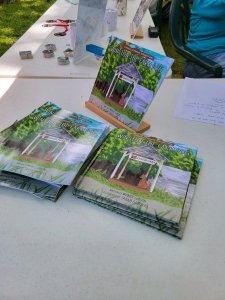 Stacks of books with an image of a gazebo on the cover