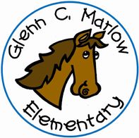 The school logo of Glenn C. Marlow Elementary. There is a cartoon horse in the center with the text surrounding the horse.