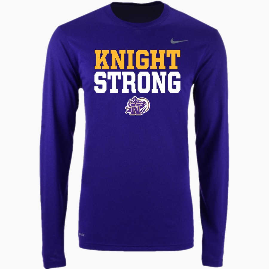 Image of a long sleeved shirt with text knight strong and the knights logo