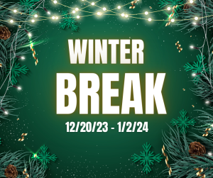 image of lights with text Winter Break 12/20/23-1/2/24