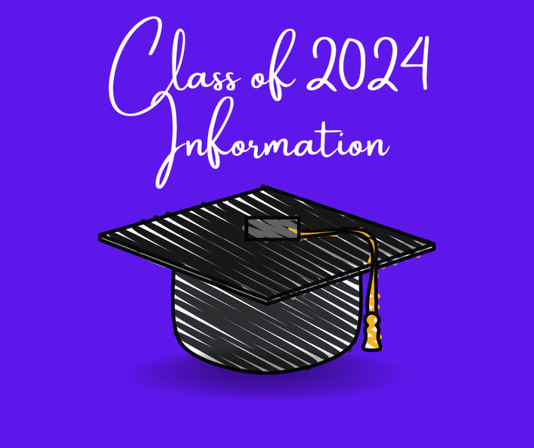 image of a graduation cap with text class of 2024 information