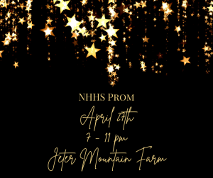 image of stars with text NHHS Prom April 27th 7-11 pm Jeter Mountain Farm