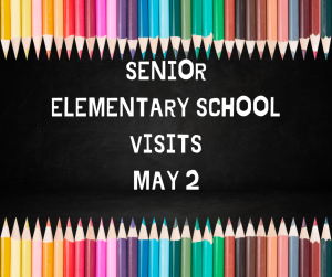 image of colored pencils with text Senior Elementary School Visits May 2