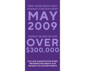 purple background with text North Henderson High Schools fight against cancer May 2009 over 300,00 raised follow @nhhsvb for more information about our knights vs cancer events 
