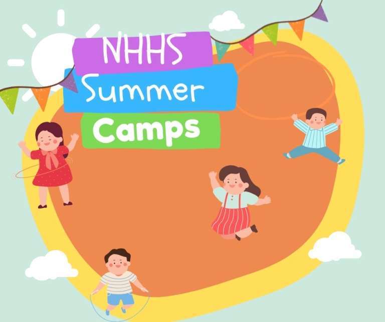 image of children playing with text NHHS Summer camps
