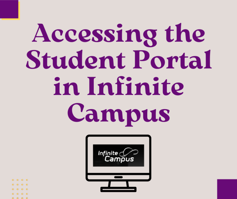 image of a computer with text accessing the student portal in infinite campus