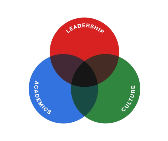 image of a venn diagram with text Leadership academics culture