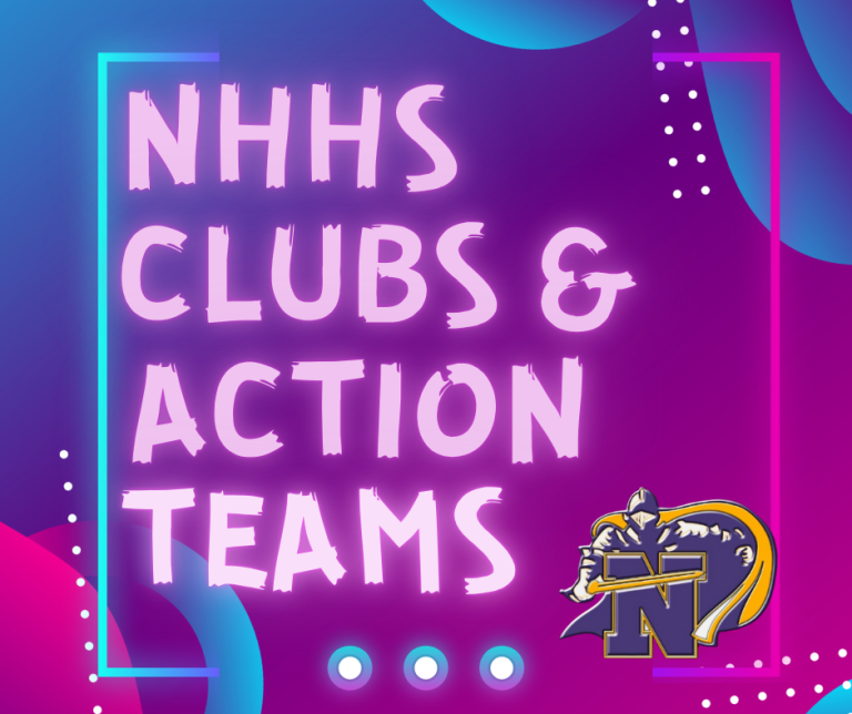 image of neon lights with text NHHS Clubs and Action Teams