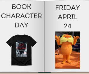 image of an open book with a t-shirt with a book on the cover and a picture of the lorax