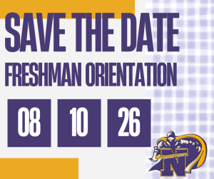 image of the knights logo with text save the date Freshman orientation 08/10/26