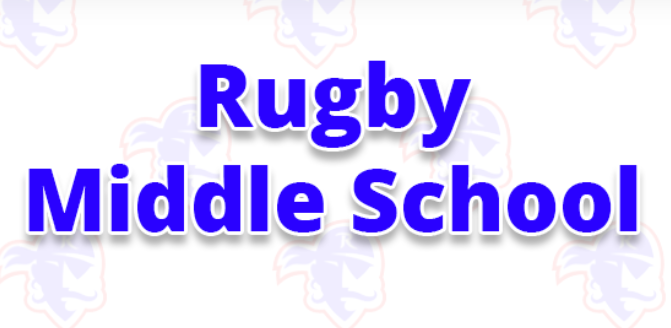 Rugby Middle School title with Rugby Raider in the background