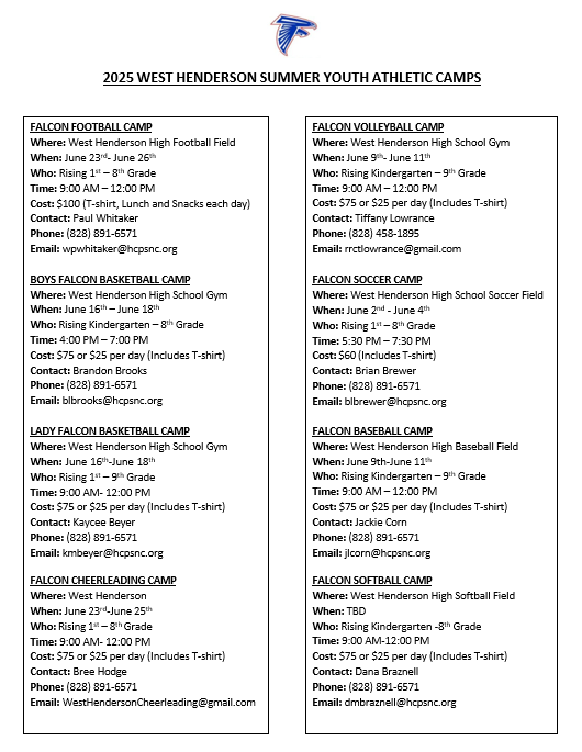 Flyer for summer camp dates.