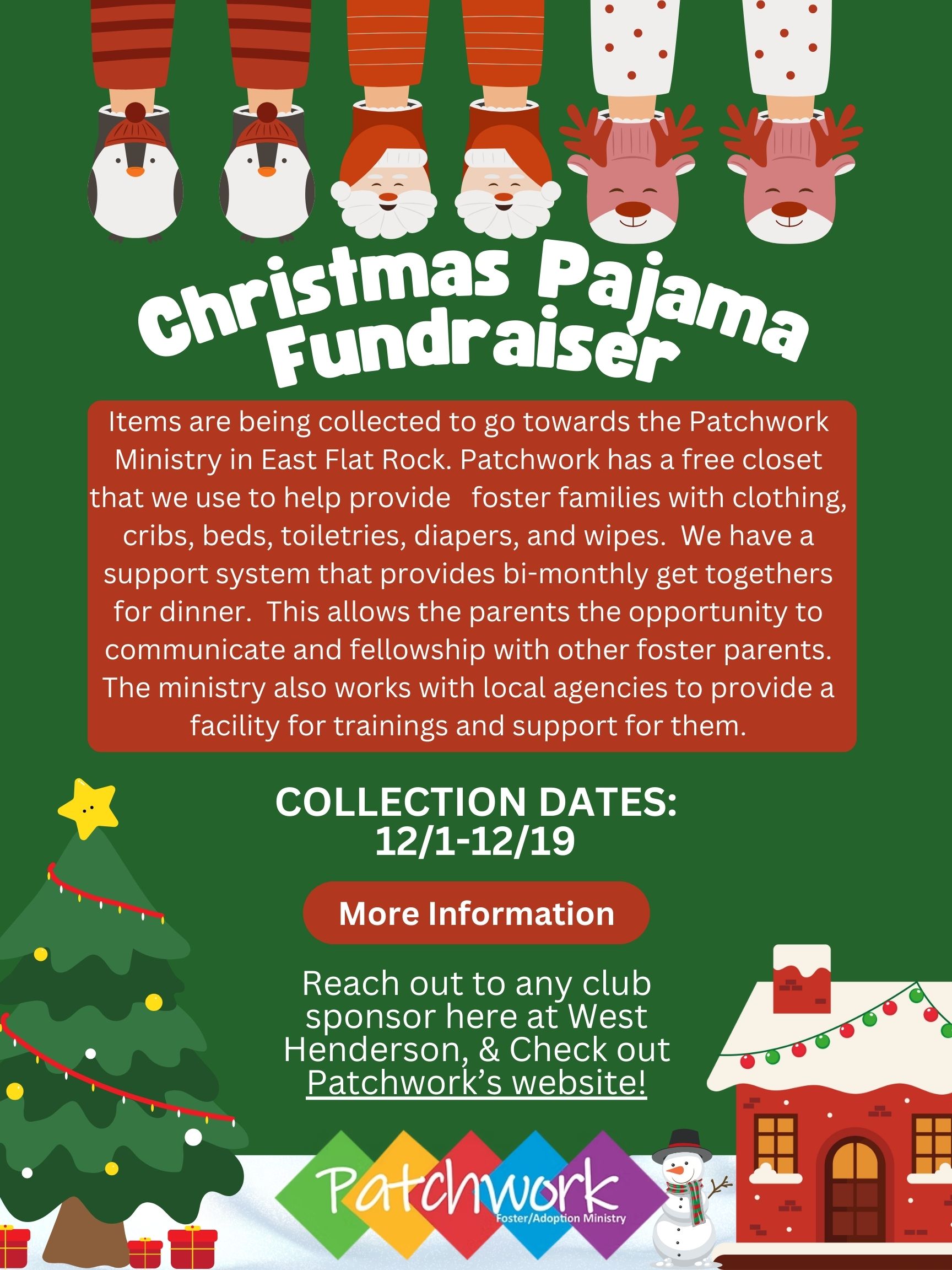 Informational flyer about Christmas pajama fundraiser for WHHS