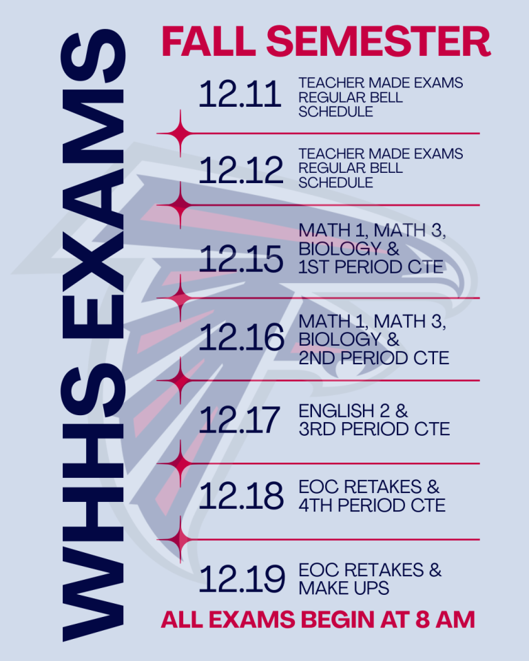 Layout of schedule for exam week.