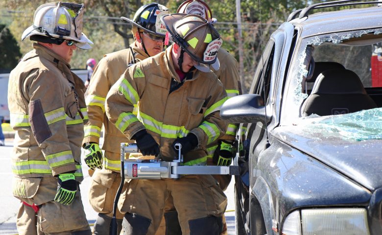 Firefighters demonstrate car extraction