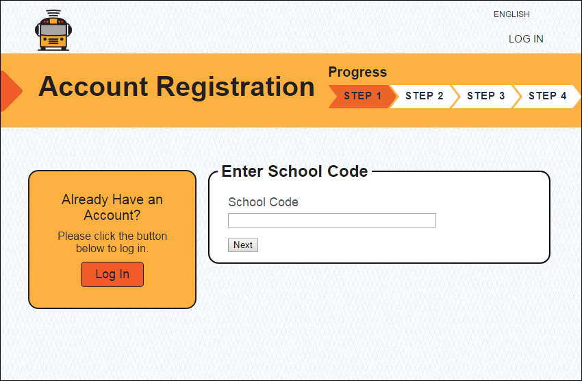 Here Comes the Bus account registration screen