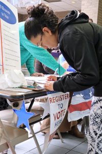 A North student registers to vote.