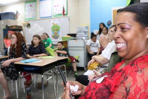 Parents attend classroom leadership award presentations.