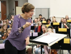 Gail Barnes directs the Berrian All-County Orchestra.