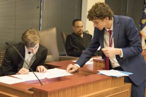 student in cross examination during mock trial