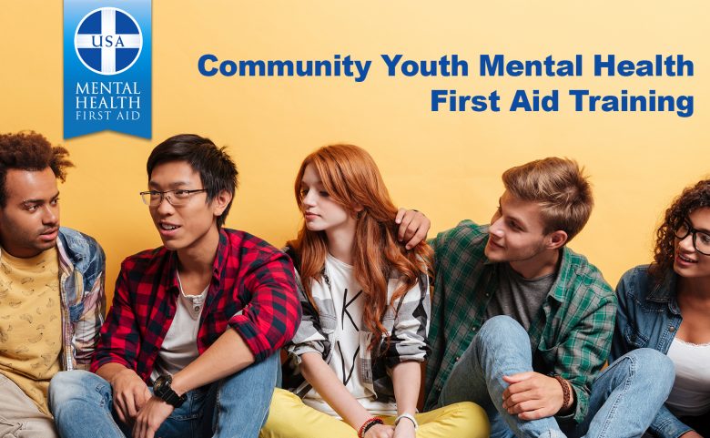 5 young adults with "Community Youth Mental Health First Aid Training" text