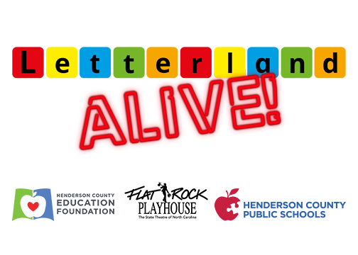 logos for Letterland Alive!, Henderson County Education Foundation, Flat Rock Playhouse, and HCPS