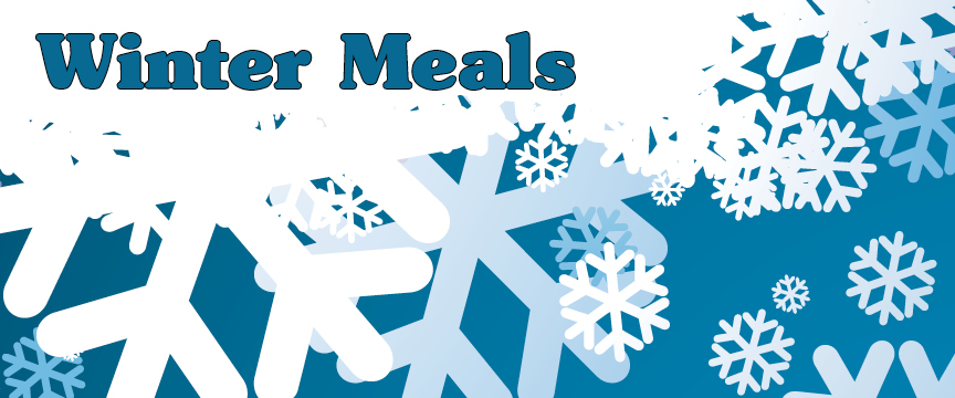 snow background with "winter meals"