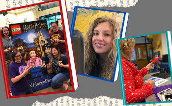 collage of media specialists in book-style frames