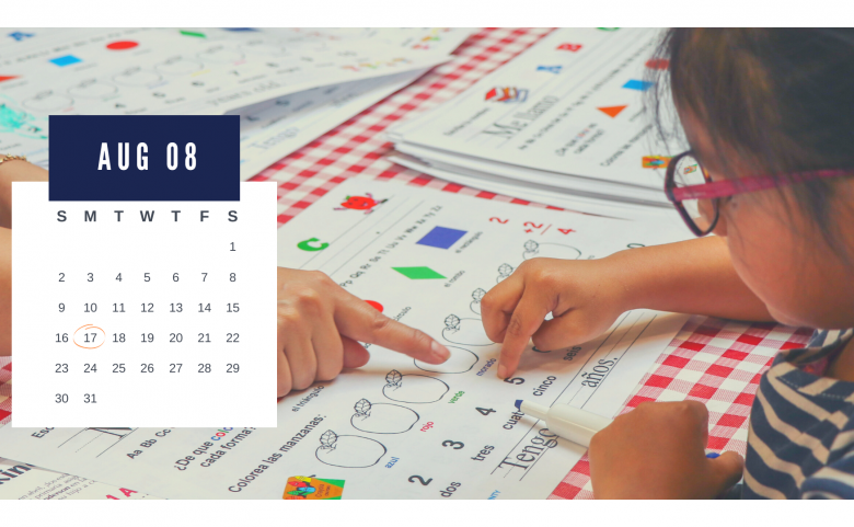 graphic of girl pointing to worksheet and calendar on top