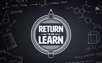 "return to learn" graphic against blackboard