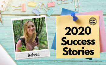 graphic of polaroid on desk with handwritten text "Isabella" and "2020 Success Stories"