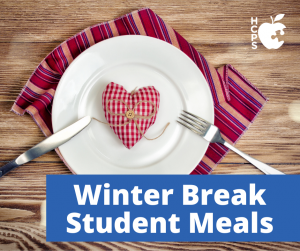 graphic of plate with text "winter break student meals"