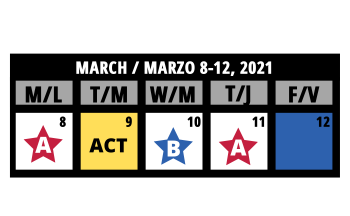 Calendar graphic of March 8-12 showing the ACT date on March 9
