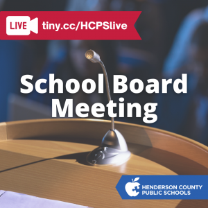 photo of podium with text "School Board Meeting" and HCPS logo