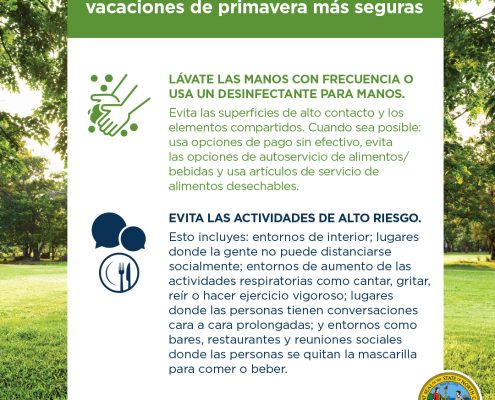 graphic with Spanish text from NCDHHS on how to Celebrate Spring Break safely