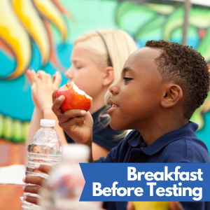 boy eating apple with text "Breakfast Before Testing"