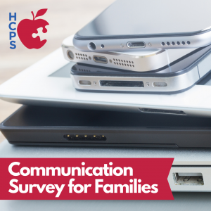 graphic of communication devices and text "communication survey for families"