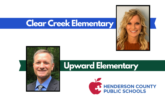 headshots of man and woman with text "Clear Creek Elementary" and "Upward Elementary"