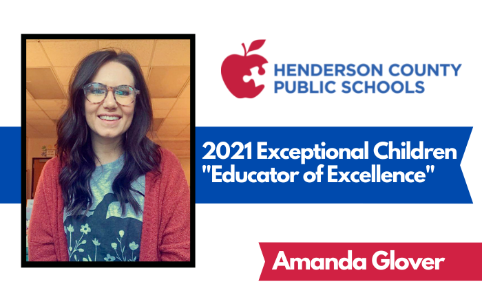graphic of woman with text "2021 Exceptional Children Educator of Excellence Amanda Glover"
