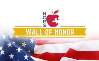 graphic with HCPS logo and text "Wall of Honor" with American Flag background