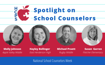 graphic featuring 4 headshots with text "Spotlight on School Counselors"